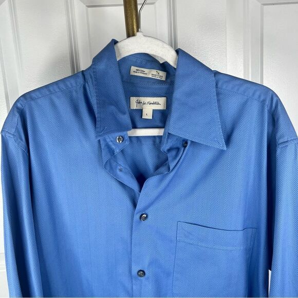Sz L John W. Nordstrom Blue Chevron Textured Dress Shirt $135 MSRP - Picture 10 of 10